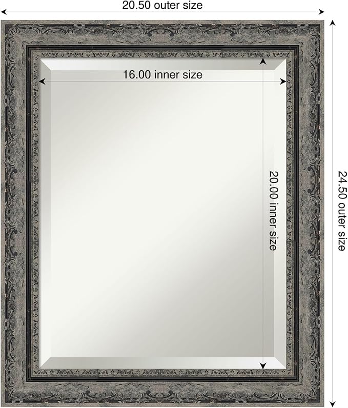 Amanti Art Bathroom Mirror for Over Sink, 25x21 Filigree Matte Black Rectangle Vanity Mirror, Small Traditional Frame, Hangs Horizonally and Vertically, Bathroom Wall Decor, Beveled Edge