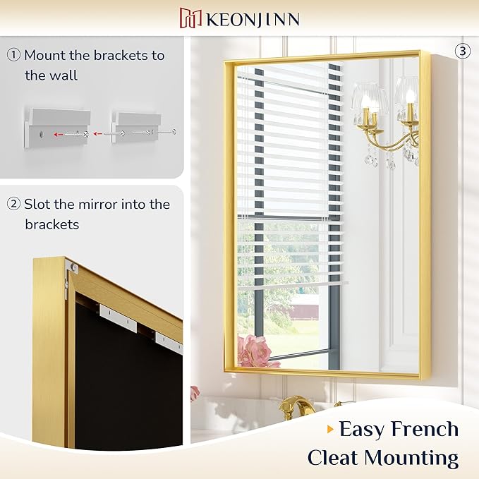Keonjinn Gold Mirror for Bathroom 40 x 24 Inch Brushed Gold Mirror for Wall Metal Framed Rectangular Mirror for Bathroom Sink Gold Vanity Mirror Full Length Rectangle Mirror(Horizontal/Vertical)