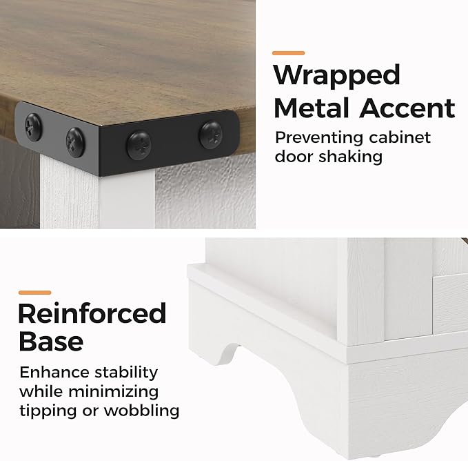 RoyalCraft Set of 1 Farmhouse Nightstand, White End Table with Charging Station, Tall Bedside Table with Large Storage Room and Shelf, Wooden Rustic Nightstand for Bedroom, Home Office