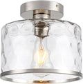Modern Semi Flush Mount Ceiling Light with Industrial Clear Hammered Glass Lampshade, Farmhouse Ceiling Lights fixtures in Satin Nickel for Hallway Kitchen Bathroom Bedroom