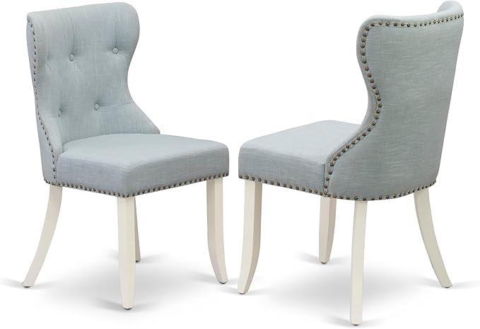 East West Furniture X027SI215-6 6 Piece Kitchen Table Set Contains a Rectangle Dining Table with X-Legs and 4 Baby Blue Linen Fabric Upholstered Chairs with a Bench, 40x72 Inch, Multi-Color