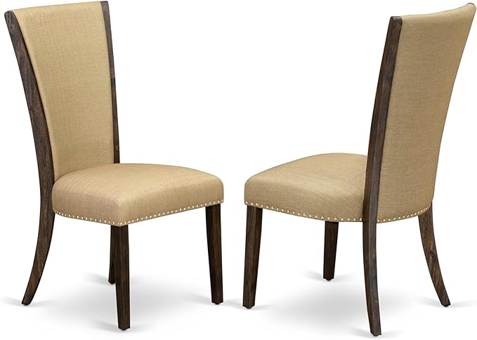 East West Furniture V797VE703-5 5 Piece Dining Room Table Set Includes a Rectangle Dining Table with V-Legs and 4 Brown Linen Fabric Upholstered Parson Chairs, 40x72 Inch, Multi-Color