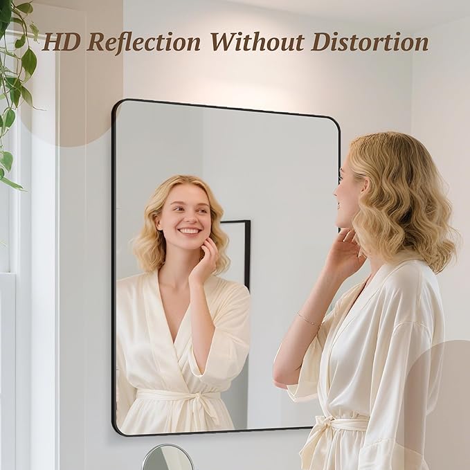 Bathroom Mirror 60" x 36", Large Rectangle Wall Mirror, Black Metal Frame Wall Mounted Mirrors for Bathroom, Vanity, Bedroom, Entryway Decor(Horizontal/Vertical)