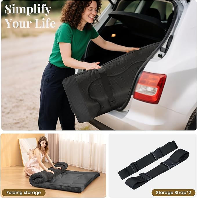 Japanese Floor Mattress, 4" Thicken Futon Mattress Twin Size Sleeping Pad, Corduroy Foldable Floor Pad, Roll Up Tatami Mat for Adults Guest Room Bedroom, Grey