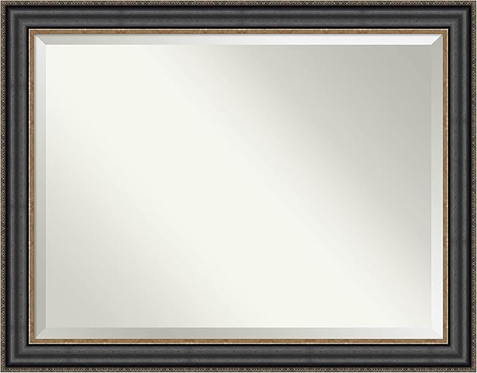 Amanti Art Black Bathroom Mirror for Over Sink, 36x46 Thomas Black Bronze Rectangle Vanity Mirror, X-Large Traditional Frame, Hangs Horizonally and Vertically, Bathroom Wall Decor, Beveled Edge