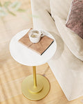 Masupu Drink Table, Round Side Table for Small Spaces, Pedestal Side Table, Small End Table with Metal Base, for Living Room, Bedroom, Bathroom, White Gold