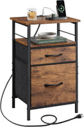 WLIVE Nightstand with Charging Station, End Table with 2 Fabric Drawers for Storage, Small Bedroom Dresser, Bed Side Table, 2 USB Ports and 2 Outlets, Easy Assembly, Rustic Brown