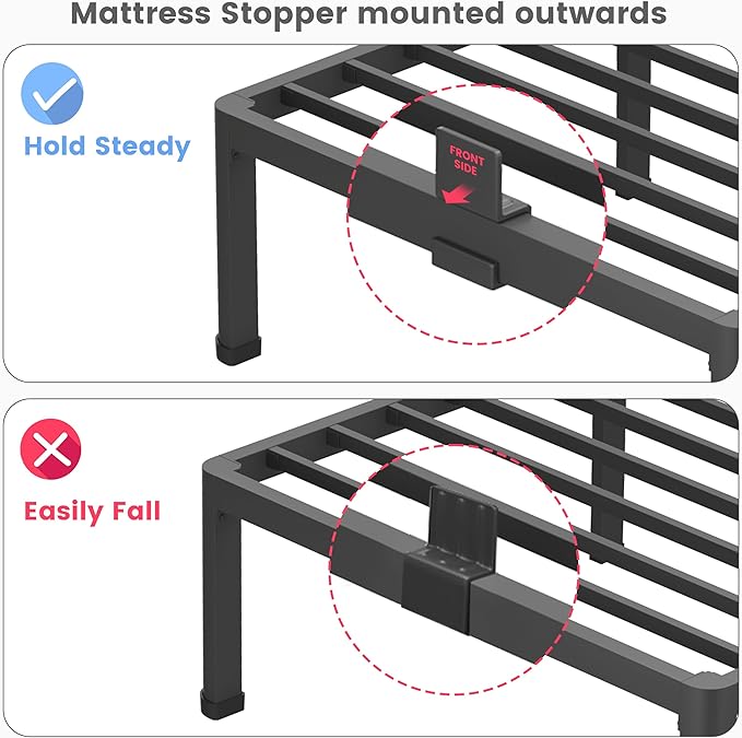 18 Inch Full Size Metal Platform Bed Frame with Round Corners, Storage Space Under High Bed Frame-Heavy Duty Steel Slats Support, Noise Free - Easy Assembly - No Box Spring Needed