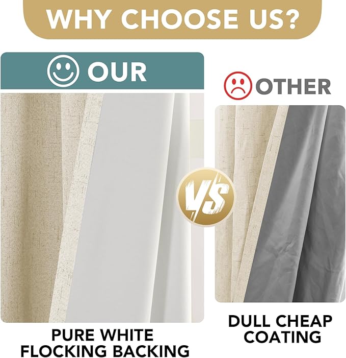 H.VERSAILTEX 100% Blackout Curtains for Bedroom Thermal Insulated Linen Textured Curtains Heat and Full Light Blocking Drapes Living Room Curtains 2 Panel Sets, Bleached Sand, 52x63 Inch