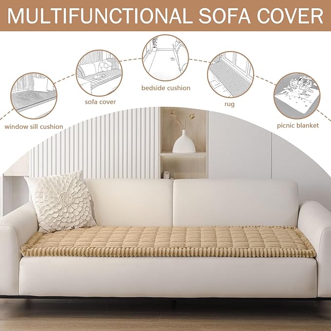 Smiry Couch Cover for Dogs Washable, Non Slip Fuzzy Pet Couch Covers for 3 Cushion Sofa Pet Friendly, Thick Soft Sofa Slipcovers Cushion Protector (Camel, 27.6" x 59")