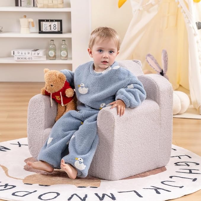 Tiita Kids Couch Sherpa Toddler Chair, Cloud-Like Comfy Kids Sofa Toddler Reading Chair with Washable Cover Carrying Handle, Convertible Children Sofa Chair for Girls and Boys