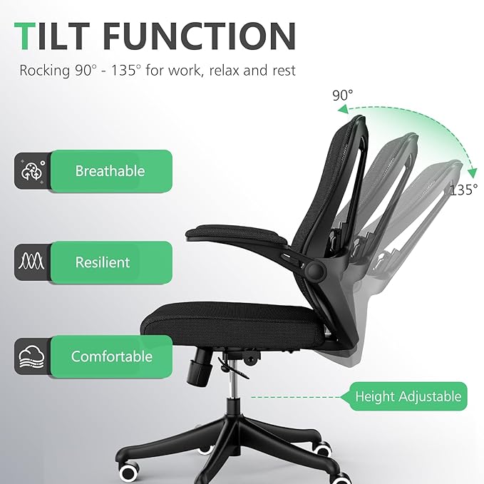 Executive Office Chair, Ergonomic Comfort Home Desk Chair, Mid Back Gaming Chair with Wheels, Adjustable Height, Lumbar Support, Flip-up Armrest with 350LBS Capacity
