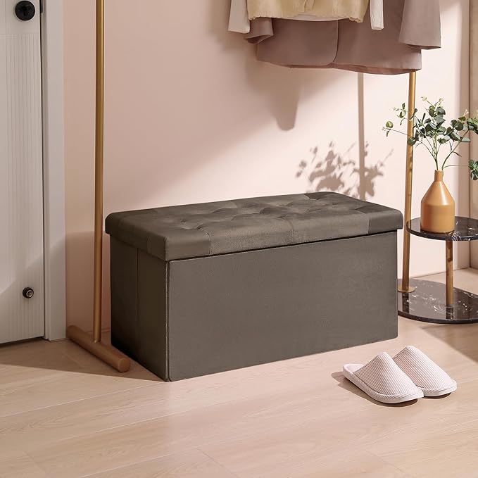 PRANDOM Extra Large Ottoman with Storage [1-Pack] Velvet Folding Small Square Foot Stool with Lid for Living Room Bedroom Coffee Table Dorm Dark Coffee 30.5x15x15 inches