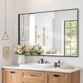 Melodieux Wall Vanity Bathroom Mirror for Over Sink, 30"x48" Rounded Rectangle Metal Deep Frame Wall Mounted Mirror Wall Decor for Living Room Hallway, Black