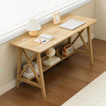 Extra Long Desk with Bookshelf - Wooden Home Office Work Study Table, Writing Computer Workstation with Storage Shelf in Oak, 47" Wx16 Dx30 H