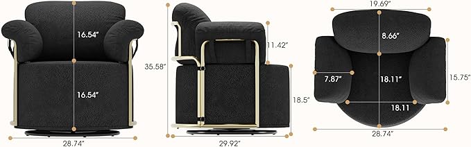 KEIKI Modern Comfy Swivel Accent Reading Chair, 360°Round Upholstered Barrel Armchair Single Club Lounge Sofa Chairs for Living Room,Bedroom, Office,Black
