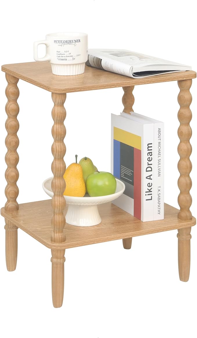 Small End Table, Couch Side Table with 2-Tier Storage Shelf, Wood Coffee Table for Bedroom, Living Room, Small Spaces (Rustic Walnut)