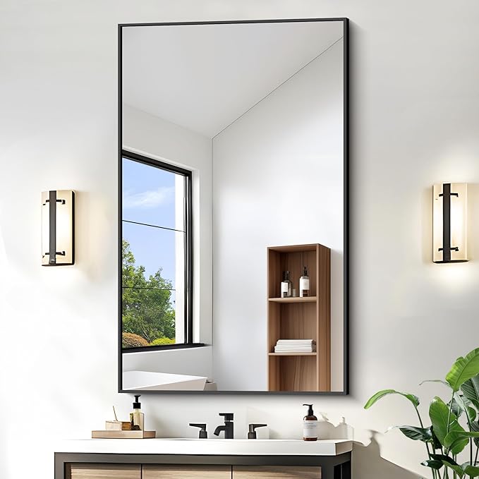 KOCUUY Black Rectangle Mirror, 30"x48" Bathroom Mirrors for Over Sink, Large Black Wall Mounted Mirror, Metal Framed Mirror for Wall, Vanity Mirror for Bathroom Living Room Bedroom Dining Room