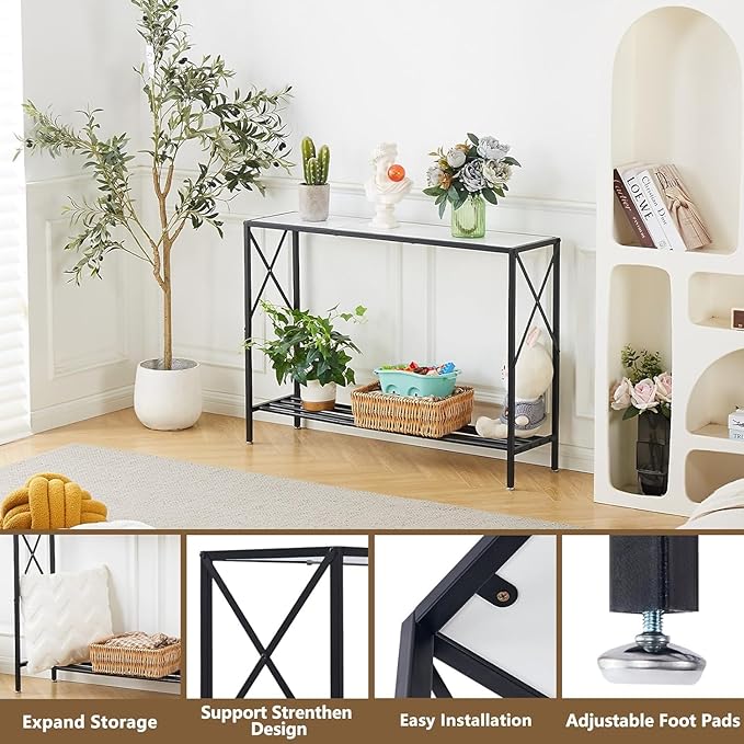 Wimarsbon Console Table,Multifunctional Sofa Side Table with Shelves,Behind Couch TV Tables with Metal Frame,Accent Display Stand for Hallway,Entrance (41.9" 2-Layer Black Frame)