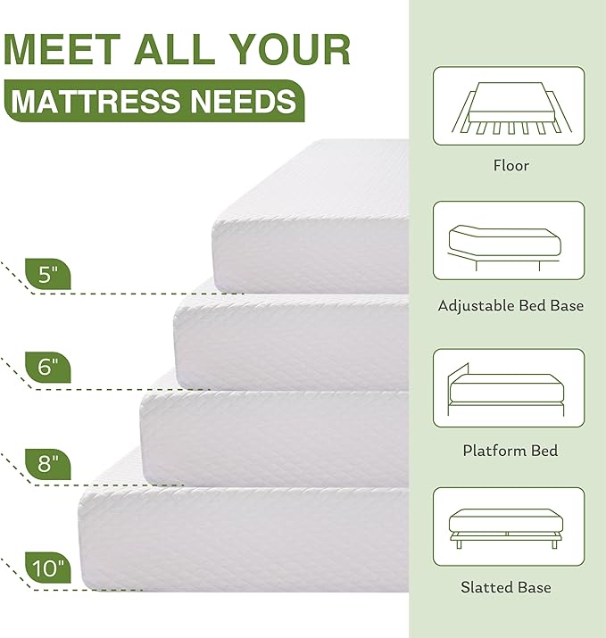King Size Memory Foam Mattress, 12 Inch Bed Mattress in a Box with Cooling Green Tea Gel, Relieve Pressure with Medium Support, CertiPUR-US Certified, 80''L x 76''W, White