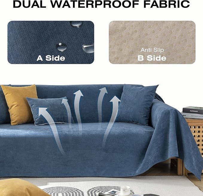 STACYPIK Waterproof Blue Couch Cover Non-Slip Sofa Cushion Cover for Pet Cat Dog Anti-Scratch Couch Cover Thick Washable Couch Protector for 3 Cushion Outdoor Leak Proof Couch Throw Slipcover-71X134IN
