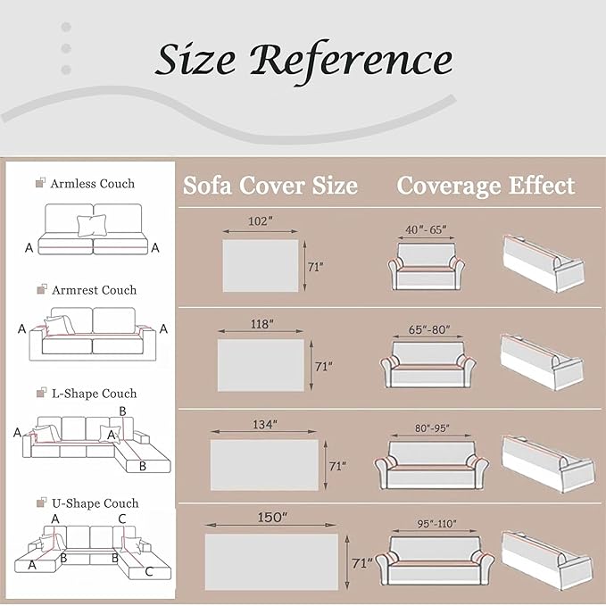Couch Cover for Dogs Washable Sofa Cover, Sectional Couch Covers, Sofa Covers for 2 Cushion Couch, Non Slip Stripe Sofa Slipcovers Furniture Protector, Couch Protector from Cat Claws, Light,71''x102''