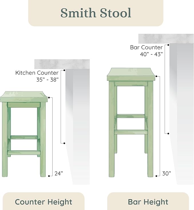 Grain & Grove Smith Collection Set of 4 Solid Wood Bar Stools, 30 inch Saddle-Seat Bar Chairs, Backless, Heavy-Duty Construction, Footrest Support, for Kitchen Islands, Home Bars, and Counters, Walnut