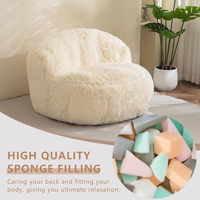 BYBYME Giant Bean Bag Chair, Faux Fur Bean Bag Couch with Filler Large Living Room Bean Bag Chairs for Adults, Big Lazy Sofa Accent Chair with Pocket Floor Chair