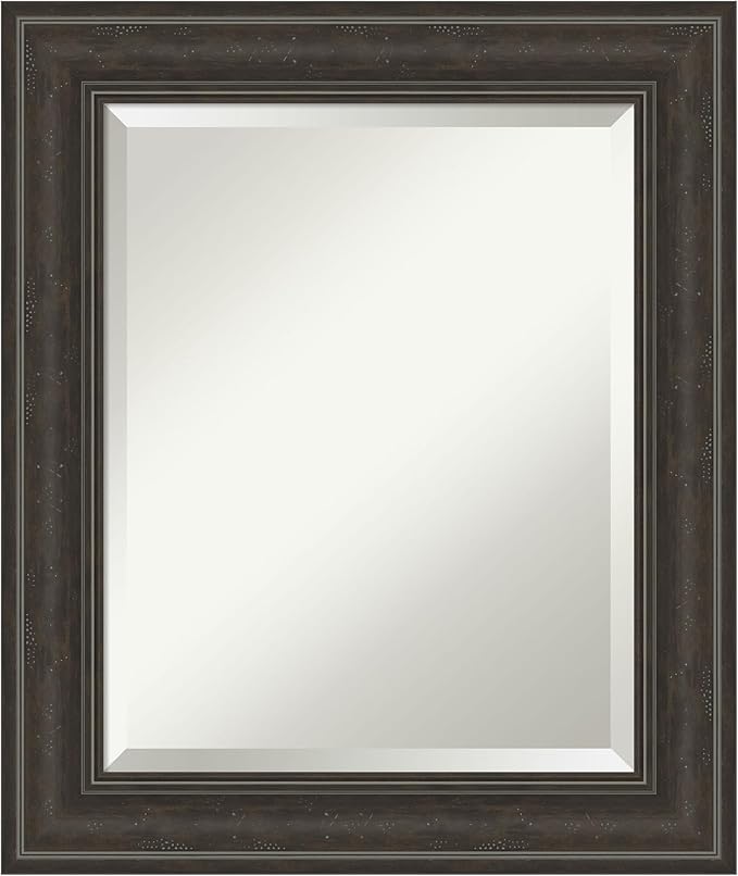 Amanti Art Brown Wall Mirror 26x22 Shipwreck Greywash Rectangle Bathroom Mirror for Wall Decor Living Room, Small Traditional Frame, Hangs Horizonally and Vertically, Bathroom Decor, Beveled Edge