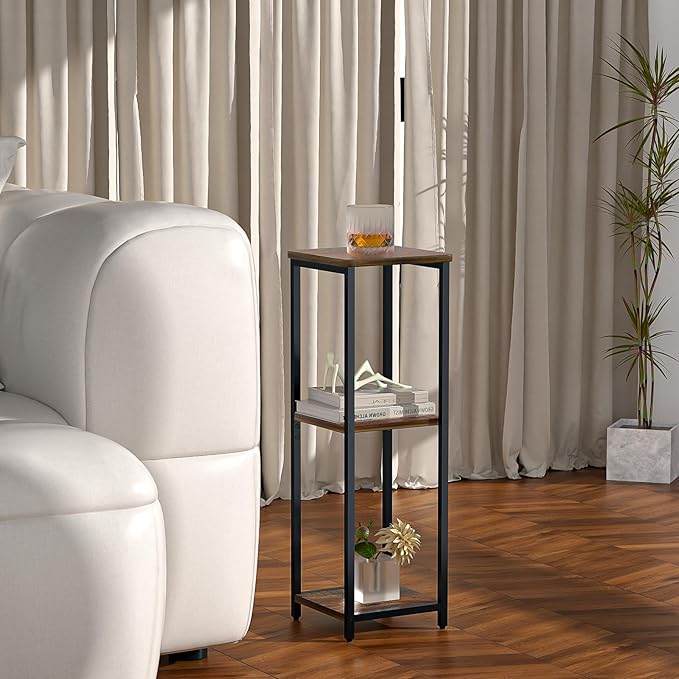 10" Wide Square Drink Table with Adjustable Feet - 3-Tier Small Side Table for Apartments, Balcony & Office | Space-Saving, Lightweight & Multi-Functional (Plants, Books, Drinks)