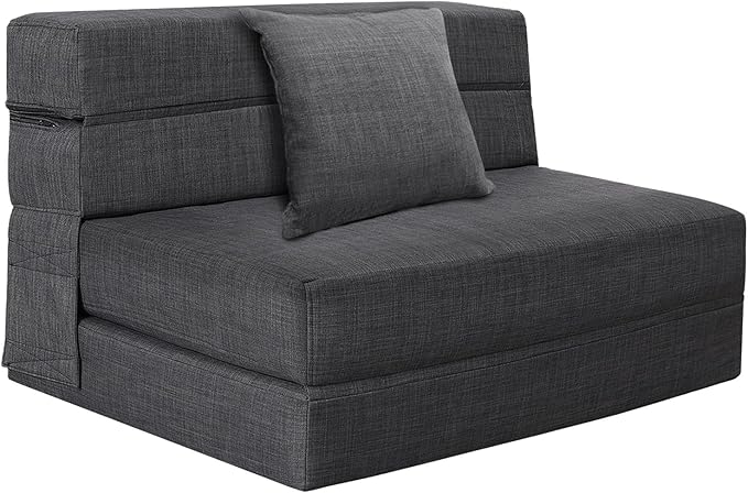 Fold Sofa Bed Couch Twin Size with Pillow Memory Foam Convertible Sleeper Chair Bed Futon Lazy for Living Room/Home Office/Guest Beds/Apartment/Upstairs Loft,Dark Gray