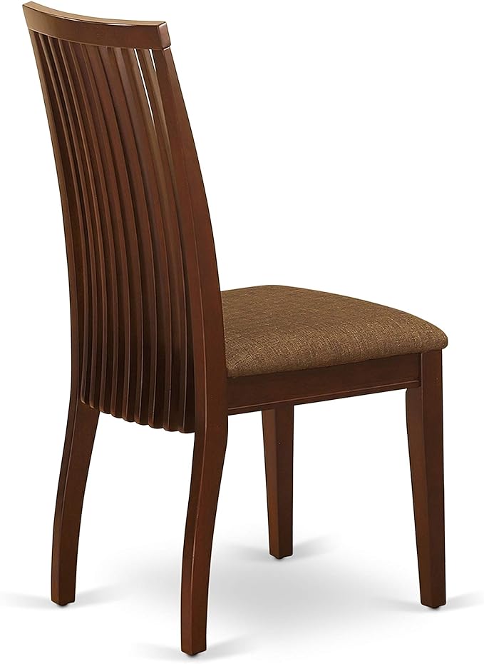 East West Furniture ESIP3-MAH-C 3 Piece Modern Dining Table Set Contains a Round Wooden Table with Pedestal and 2 Linen Fabric Upholstered Dining Chairs, 30x30 Inch, Mahogany