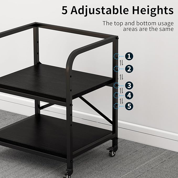 2 Tier Large Printer Stand, 20 x 20 Inches Printer Table with Storage Shelf, Rolling Printer Cart with Wheels for Home Office, Scanner Fax (Black)