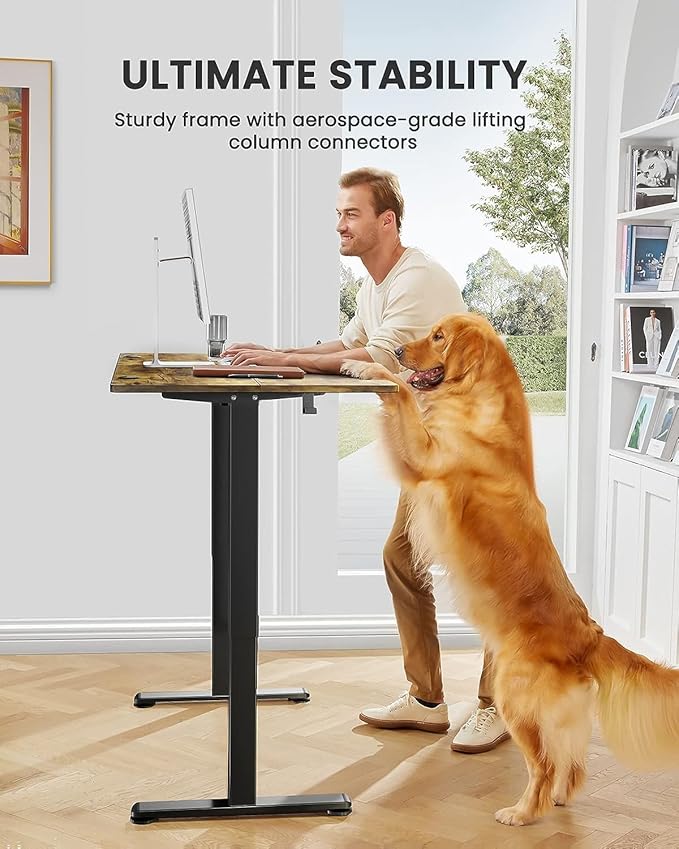 ErGear Height Adjustable Electric Standing Desk, 55 x 28 Inches Sit Stand up Desk, Large Memory Computer Home Office Desk with Two-Piece Desktop (Vintage Brown)