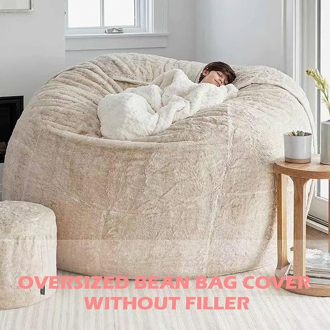 BCU 6FT Bean Bag Chair for Adults and Kids Without Filler Giant Stuffed Animal Storage Cover Soft Faux Fur Floor Chair Cover for Bedroom Living Room, Yellow
