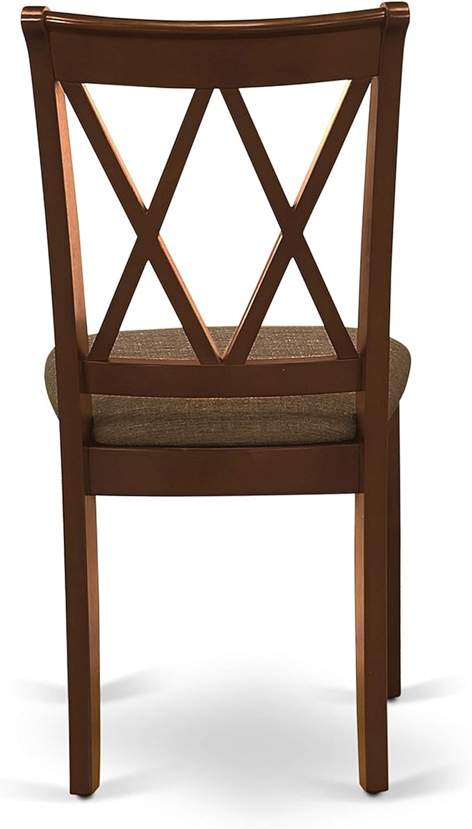 East West Furniture HBCL3-MAH-C 3 Piece Dinette Set for Small Spaces Contains a Round Dining Table with Pedestal and 2 Linen Fabric Dining Room Chairs, 42x42 Inch, Mahogany