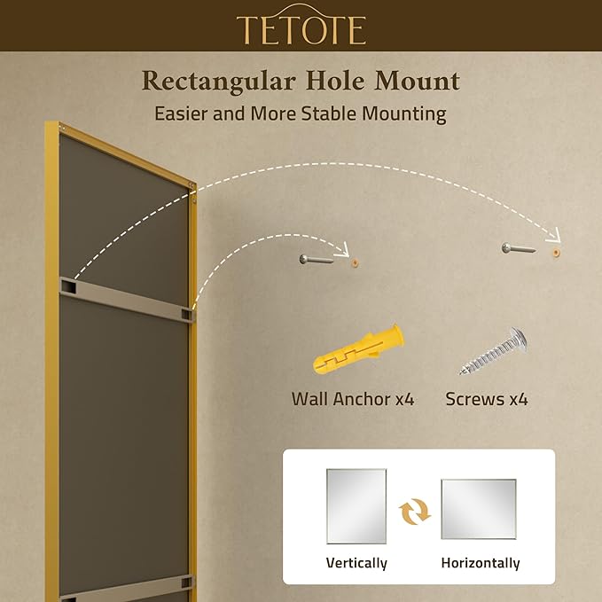 TETOTE Brushed Gold Vanity Mirror for Bathroom 36" x 36" Brushed Brass Rectangle Beveled Framed Bathroom Wall Mirror for Over Sink, Tempered Glass, Modern Farmhouse Bedroom, Entryway, Living Room