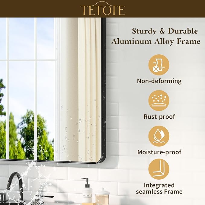 TETOTE Black Framed Mirrors for Bathroom 60 x 28 Metal Framed Bathroom Vanity Mirrors, Tempered Glass, Wall Mounted, Entryway, Bedroom, Living Room(Horizontal/Vertical)