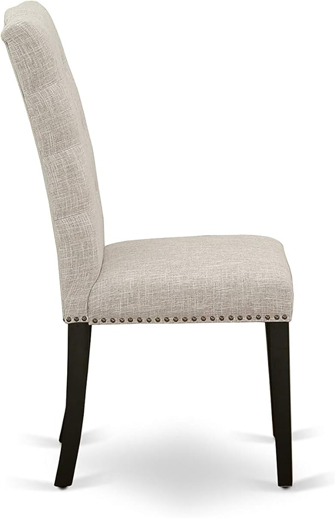 East West Furniture X627EL635-7 7 Piece Dining Table Set Consist of a Rectangle Dining Room Table with X-Legs and 6 Doeskin Linen Fabric Upholstered Chairs, 40x72 Inch, Multi-Color