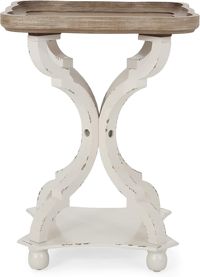 Christopher Knight Home Eudora French Country Accent Table with Square Top, Natural + Distressed White