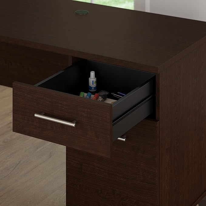 Bush Furniture Somerset 72W 3 Position Sit to Stand L Shaped Desk with Hutch in Mocha Cherry
