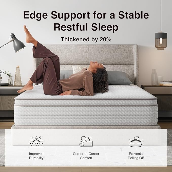 Novilla King Size Mattress, 12 Inch King Mattresses in a Box with Smarts™ Pocket Coil for Pressure Relief, Medium Firm Foam and Spring Hybrid Colchones with CertiPUR-US Certified