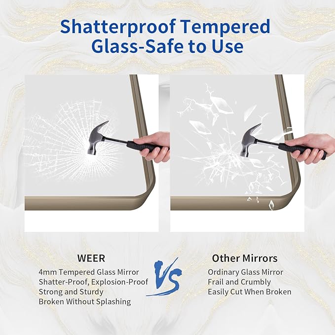 WEER 24x32 Inch Bronze Bathroom Mirror - Brushed Bronze Frame for Vanity, Rounded Rectangle with Tempered Glass, Anti-Rust (Horizontal/Vertical)