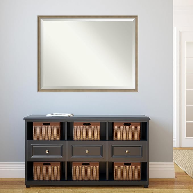 Amanti Art Brown Bathroom Mirror for Over Sink, 32x42 Florence Light Brown Rectangle Vanity Mirror, X-Large Casual Frame, Hangs Horizonally and Vertically, Bathroom Wall Decor, Beveled Edge