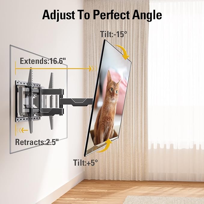 Mounting Dream UL Listed TV Wall Mount for Most 42-84 Inch TV, Full Motion TV Mount with Swivel and Tilt, Wall Bracket with Articulating Dual Arms, Fits 16inch Studs, Max VESA 600X400 mm, 100 lbs