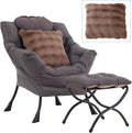 Large Lazy Chair with Ottoman, Accent Reading Chair with a Throw Pillow, Cozy Lounge Chair with Armrest, Leisure Sofa Chair for Living Room, Bedroom, Dorm, Shadow Grey