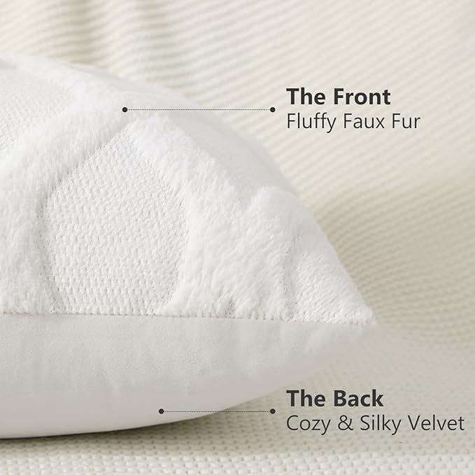 decorUhome Throw Pillow Covers 24x24 Inch Set of 2, Soft Plush Faux Fur Wool Cream White Couch Pillow Covers, Decorative Neutral Pillow Cases for Bed Sofa Living Room Home Decor