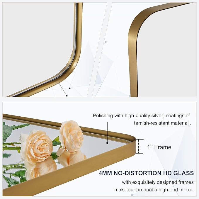 ANDY STAR Gold Bathroom Mirrors for Over Sink, 24x32 Inch Brushed Gold Wall Mirror, Rectangular Metal Framed Vanity Mirror -Modern Clean Design with Superior Stainless Steel Frame
