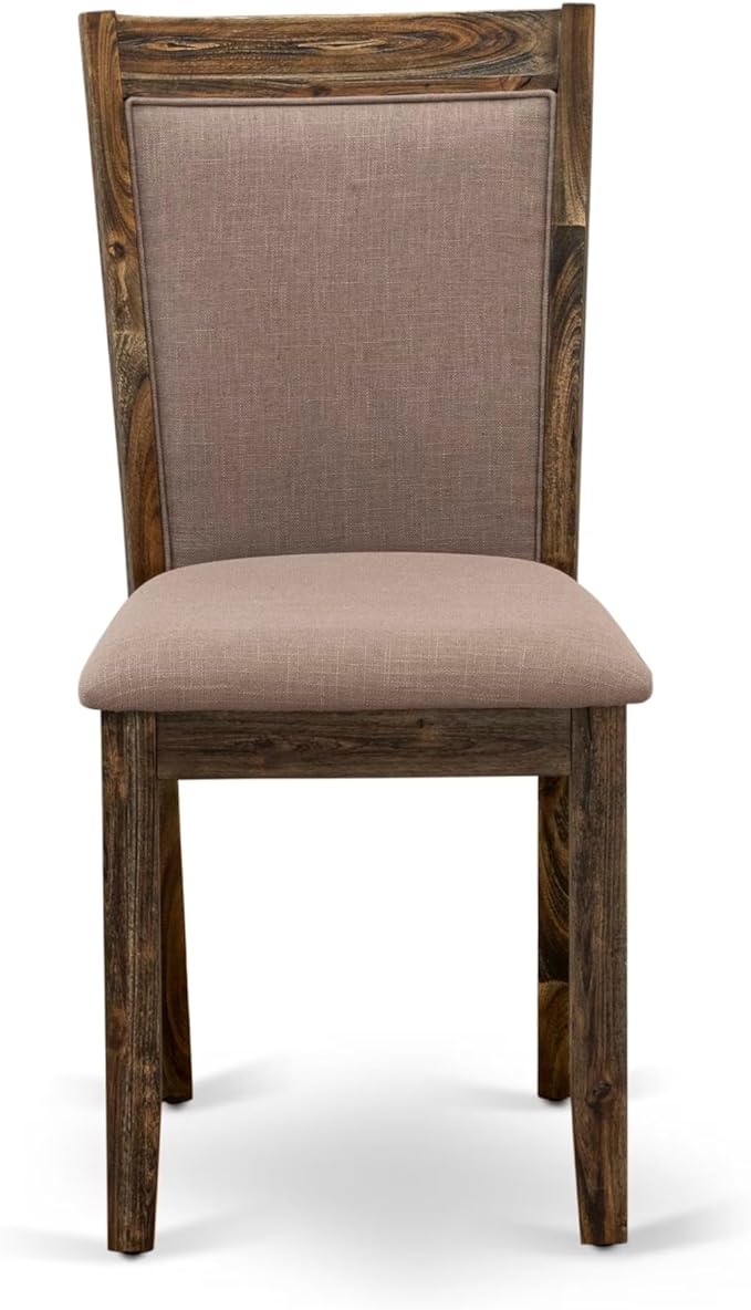 East West Furniture V777MZ748-7 7 Piece Modern Dining Table Set Consist of a Rectangle Wooden Table with V-Legs and 6 Coffee Linen Fabric Upholstered Chairs, 40x72 Inch, Multi-Color