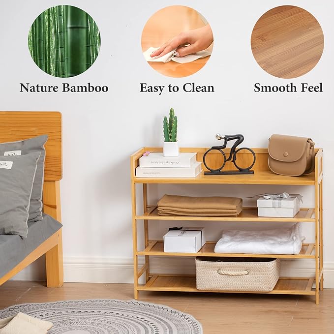 Bamboo Shoe Rack Organizer, 4 Tier Shoe Shelf Storage Organizer, for Entryway, Hallway, and Closet (Nature-31.5)